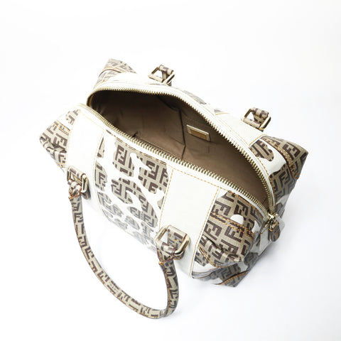 FENDI ZUCCA Leopard Pattern PVC Handbag Brown WS28990