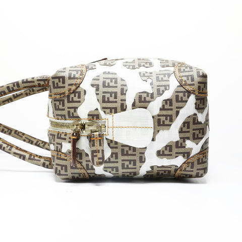 FENDI ZUCCA Leopard Pattern PVC Handbag Brown WS28990