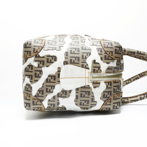 FENDI ZUCCA Leopard Pattern PVC Handbag Brown WS28990
