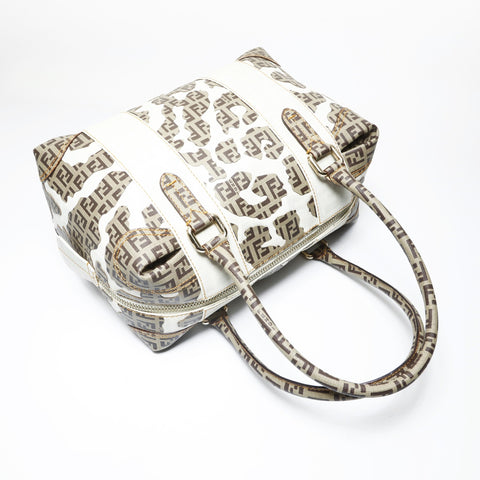 FENDI ZUCCA Leopard Pattern PVC Handbag Brown WS28990