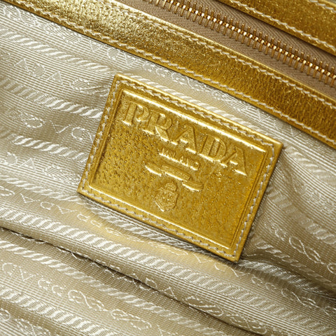 PRADA Raffia basket bag with leather chain shoulder Shoulder Bag gold WS28994