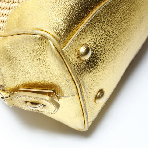 PRADA Raffia basket bag with leather chain shoulder Shoulder Bag gold WS28994