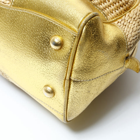 PRADA Raffia basket bag with leather chain shoulder Shoulder Bag gold WS28994