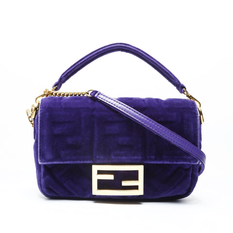 FENDI ZUCCA Velour Mamma Baguette Shoulder Bag purple WS28995