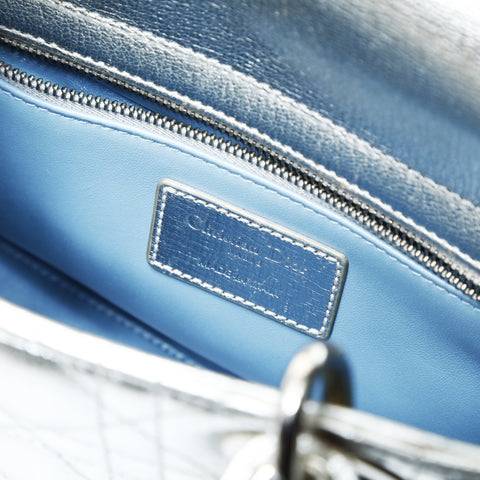 Christian Dior Lady Dior Metallic 2-way Shoulder Bag Silver WS29003