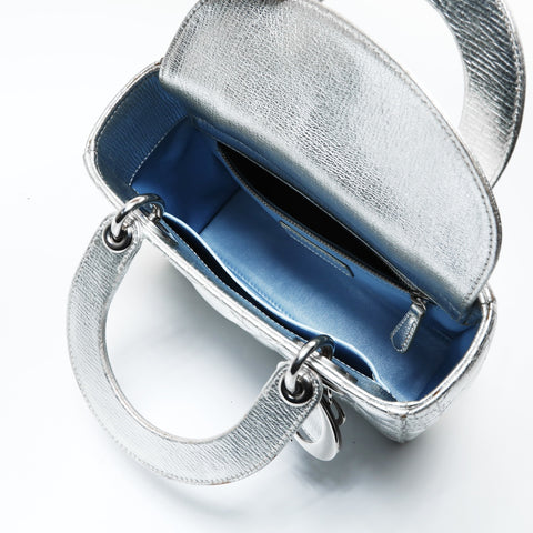 Christian Dior Lady Dior Metallic 2-way Shoulder Bag Silver WS29003