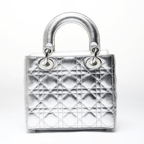 Christian Dior Lady Dior Metallic 2-way Shoulder Bag Silver WS29003