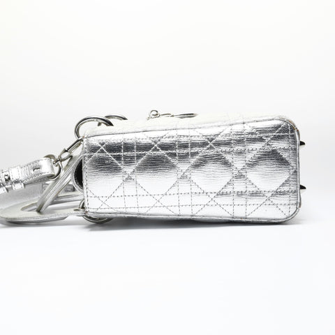 Christian Dior Lady Dior Metallic 2-way Shoulder Bag Silver WS29003