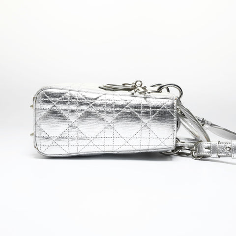 Christian Dior Lady Dior Metallic 2-way Shoulder Bag Silver WS29003