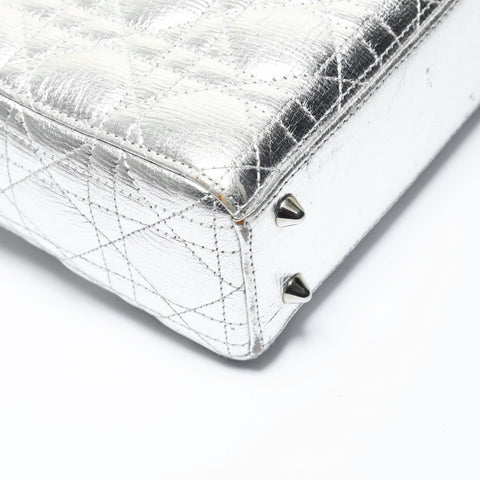 Christian Dior Lady Dior Metallic 2-way Shoulder Bag Silver WS29003
