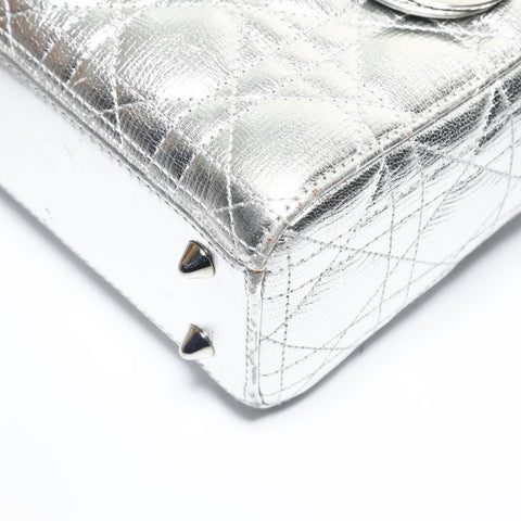 Christian Dior Lady Dior Metallic 2-way Shoulder Bag Silver WS29003