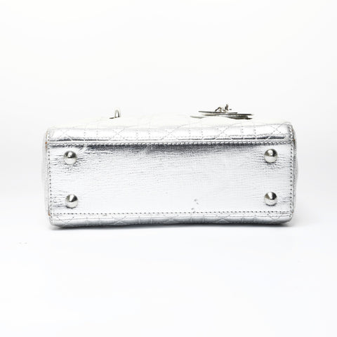 Christian Dior Lady Dior Metallic 2-way Shoulder Bag Silver WS29003