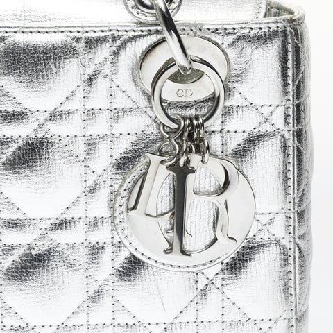 Christian Dior Lady Dior Metallic 2-way Shoulder Bag Silver WS29003