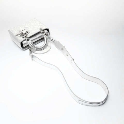 Christian Dior Lady Dior Metallic 2-way Shoulder Bag Silver WS29003