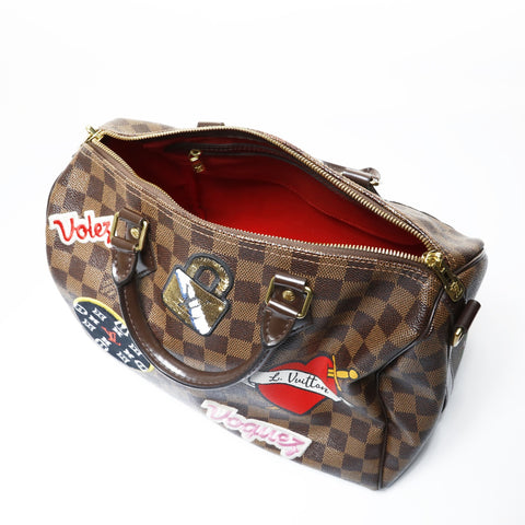 LOUIS VUITTON Damier Speedy 30 LV Stories Handbag Brown WS29012