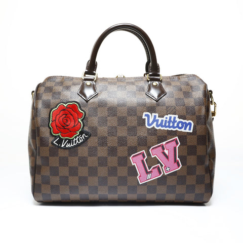 LOUIS VUITTON Damier Speedy 30 LV Stories Handbag Brown WS29012