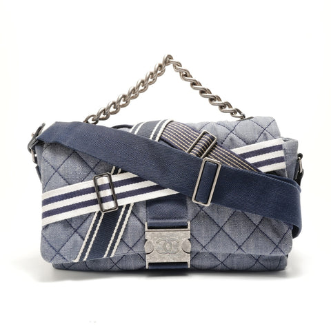 CHANEL 货号 22, 2016 牛仔斜挎包 SV金属 单肩包 海军蓝 WS29038