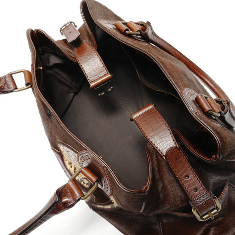 FENDI Etnico Calfskin Python Tote Bag Brown WS29052