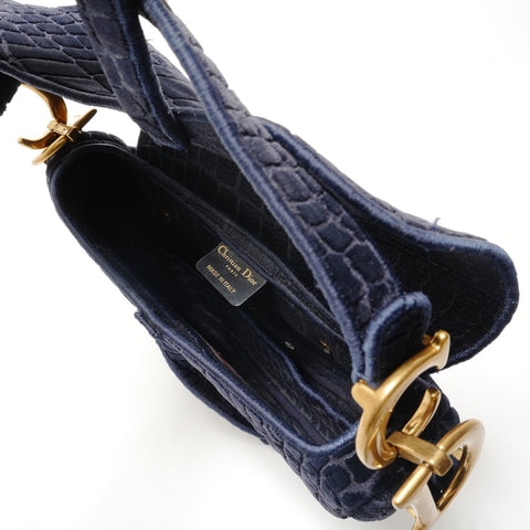 Christian Dior 马鞍包 一根腰带丝绒单肩包 海军蓝 WS29058