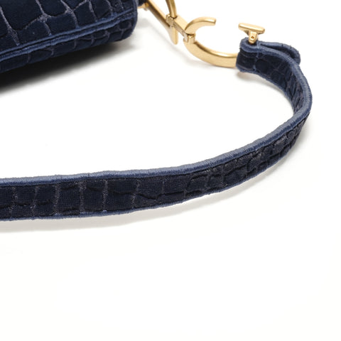 Christian Dior 马鞍包 一根腰带丝绒单肩包 海军蓝 WS29058