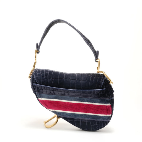 Christian Dior 马鞍包 一根腰带丝绒单肩包 海军蓝 WS29058