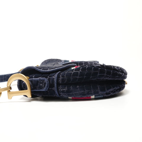 Christian Dior 马鞍包 一根腰带丝绒单肩包 海军蓝 WS29058