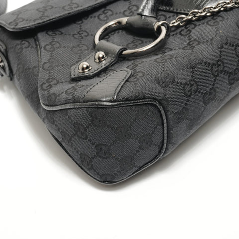 GUCCI 马衔扣单肩带 GG 帆布单肩包 黑色 WS29063