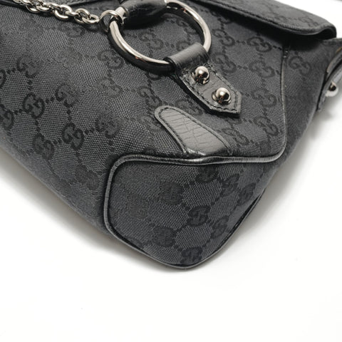 GUCCI 马衔扣单肩带 GG 帆布单肩包 黑色 WS29063