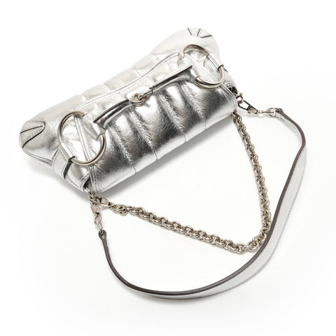 GUCCI Horsebit Chain 2WAY Leather Shoulder Bag Silver WS29066