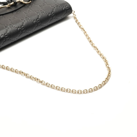 GUCCI Guccissima Horsebit Chain Wallet Shoulder Bag black WS29068