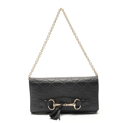 GUCCI Guccissima Horsebit Chain Wallet Shoulder Bag black WS29068