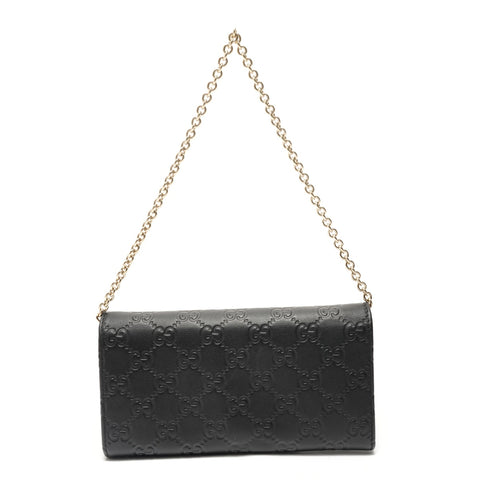 GUCCI Guccissima Horsebit Chain Wallet Shoulder Bag black WS29068