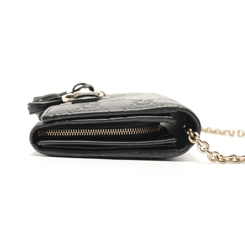 GUCCI Guccissima Horsebit Chain Wallet Shoulder Bag black WS29068