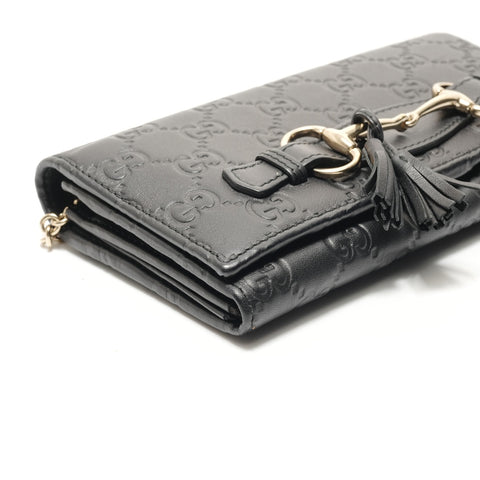 GUCCI Guccissima Horsebit Chain Wallet Shoulder Bag black WS29068