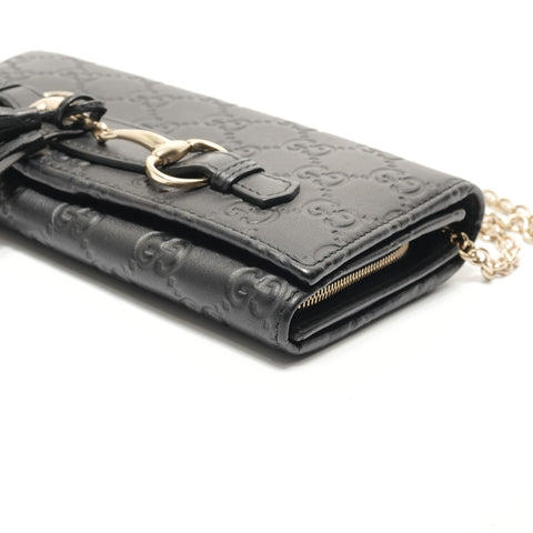 GUCCI Guccissima Horsebit Chain Wallet Shoulder Bag black WS29068