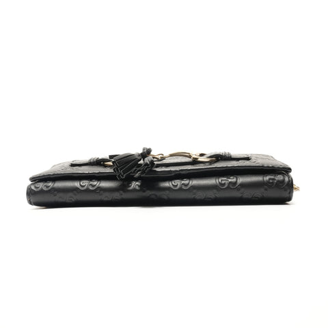 GUCCI Guccissima Horsebit Chain Wallet Shoulder Bag black WS29068