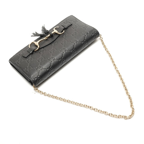 GUCCI Guccissima Horsebit Chain Wallet Shoulder Bag black WS29068