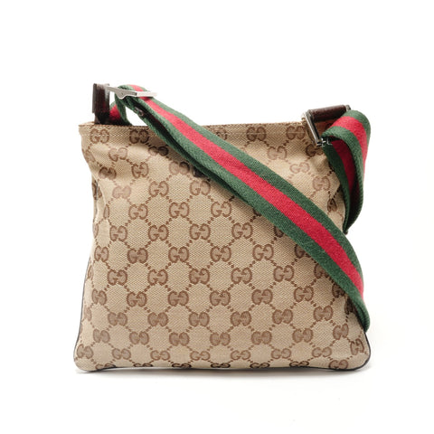 GUCCI Shelly line GG 帆布单肩包 棕色 WS29069
