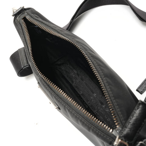 PRADA Triangular Go Plate with Pouch Shoulder Bag black WS29074