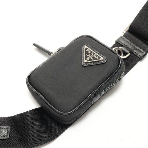 PRADA Triangular Go Plate with Pouch Shoulder Bag black WS29074