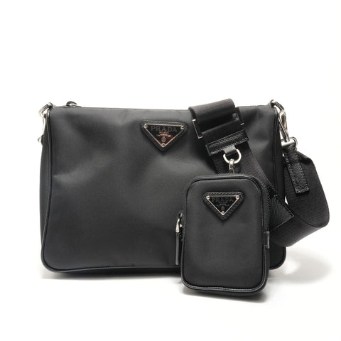 PRADA Triangular Go Plate with Pouch Shoulder Bag black WS29074