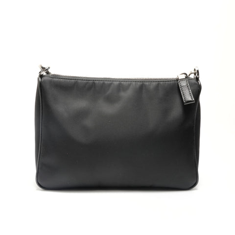 PRADA Triangular Go Plate with Pouch Shoulder Bag black WS29074