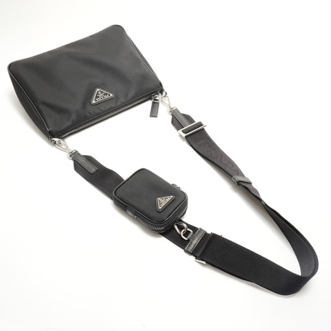 PRADA Triangular Go Plate with Pouch Shoulder Bag black WS29074