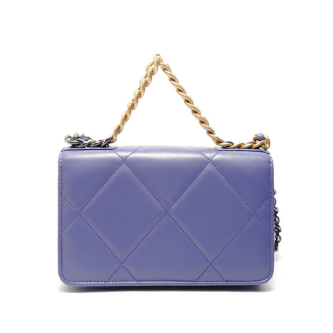 CHANEL 19 Matelassé 2-way Chain Wallet Shoulder Bag purple WS29080