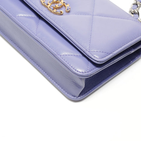 CHANEL 19 Matelassé 2-way Chain Wallet Shoulder Bag purple WS29080