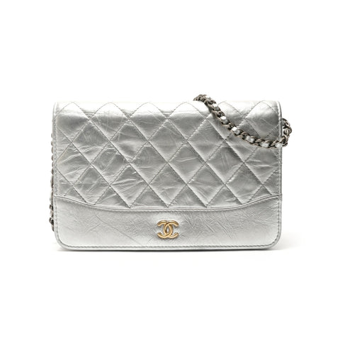CHANEL Item No. 24: Matelass Lambskin Chain Wallet Shoulder Bag Silver WS29088
