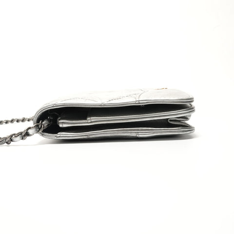 CHANEL Item No. 24: Matelass Lambskin Chain Wallet Shoulder Bag Silver WS29088