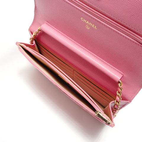CHANEL Caviar-skin Matelasse Chain Wallet Shoulder Bag pink WS29106