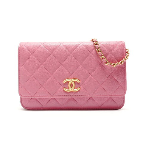 CHANEL Caviar-skin Matelasse Chain Wallet Shoulder Bag pink WS29106