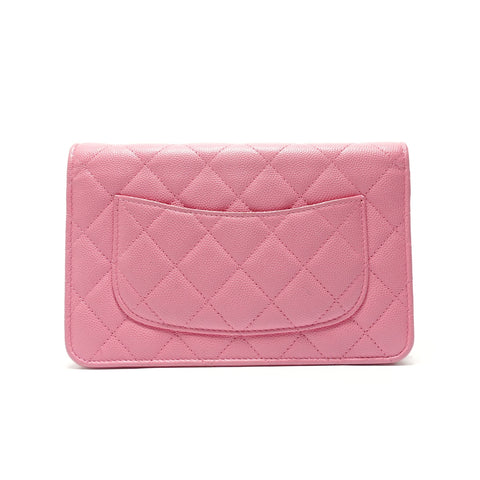 CHANEL Caviar-skin Matelasse Chain Wallet Shoulder Bag pink WS29106